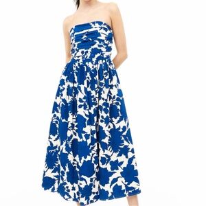 H&M Strapless Dress in Blue and Cream Floral